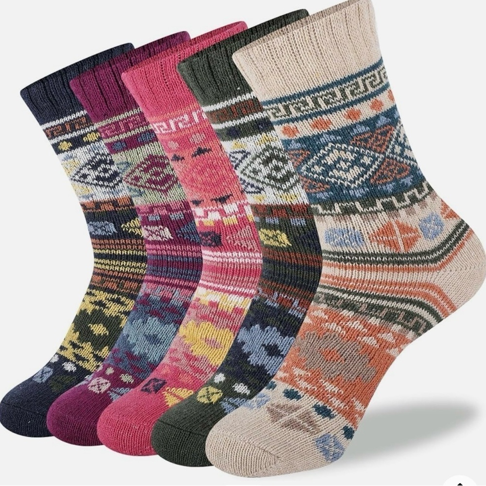 5 pack women’s winter cold weather multi color thermal knit crew socks size 6-10 - Picture 6 of 9